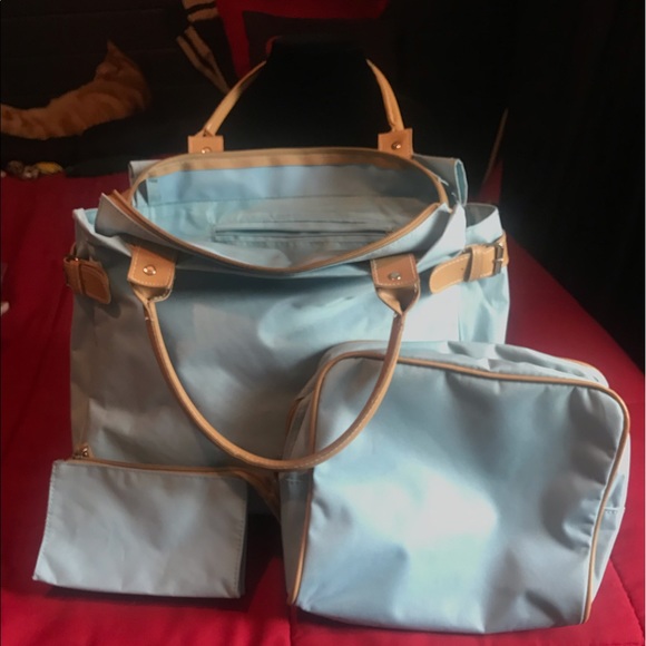 Handbags - “EUC” BLUE W/TAN ACCENTS, 3 PIECE TRAVEL SET